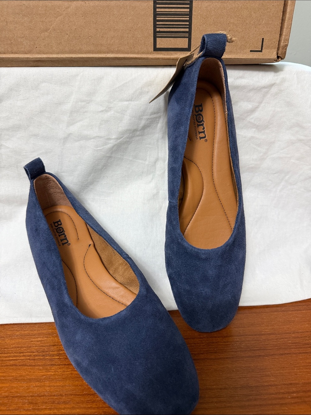Born Navy Suede Slip-On Ballet Flats